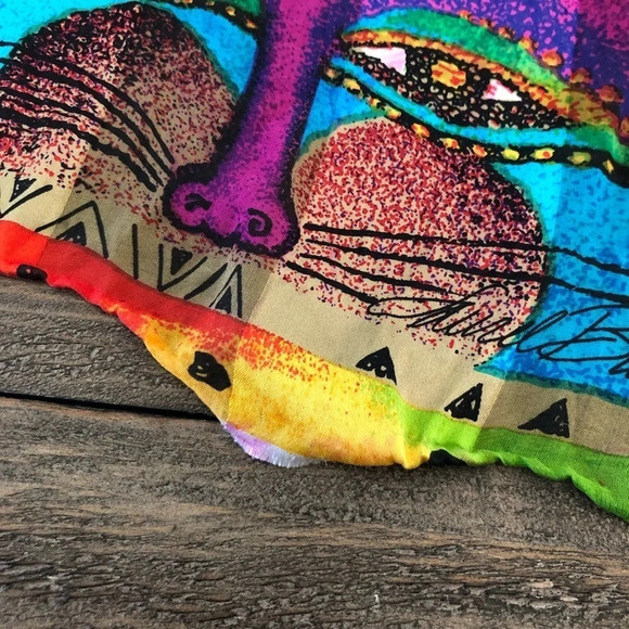 Laurel Burch Lightweight 100% Silk Scarf Cat Faces Rainbow Striped Hand Rolled - Picture 4 of 5